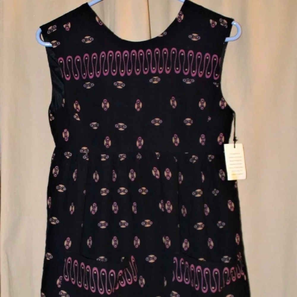 Brand New Anna Sui Black Wool Sleeveless Dress Snapback Close Front Pockets Sz 6